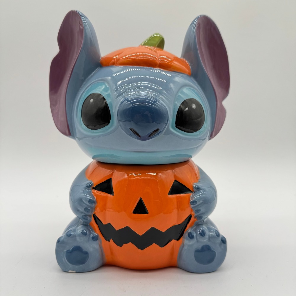 Disney Stitch Halloween Pumpkin Cookie Jar Zrike Brands BlueOrange Ceramic Decor
